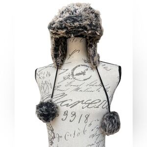 Funky Faux Fur Trapper Hat with Pom Poms